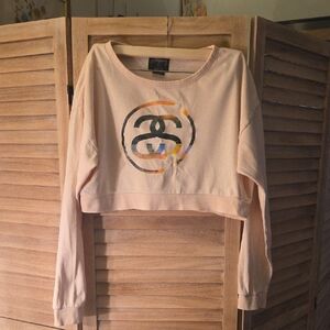 Vintage Stussy Light Pink Cropped Sweatshirt